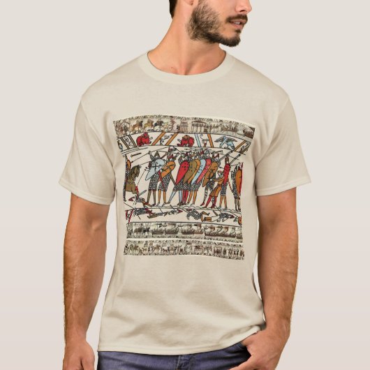 BAYEUX TAPESTRY, BATTLE OF HASTINGS,NORMAN KNIGHTS T-SHIRT (Voorkant)