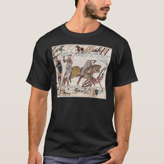 Bayeux Tapestry. Koning Harold is vermoord. Pijl i T-shirt (Voorkant)
