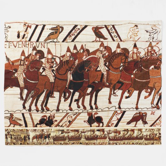 BAYEUX TAPESTRY NORMAN ARMY, KNIGHTS HORSEBACK FLEECE DEKEN (Voorkant (Horizontaal))