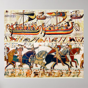 BAYEUX TAPESTRY, NORMAN KNIGHTS, ARCHERS, VIKSHIP POSTER