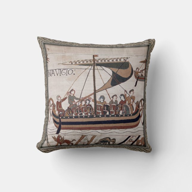 Bayeux Tapijt Normandisch oorlogsschip Worpkussen Kussen (Voorkant)