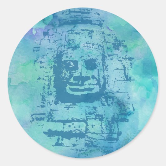 Bayon Face Blue Ronde Sticker (Voorkant)