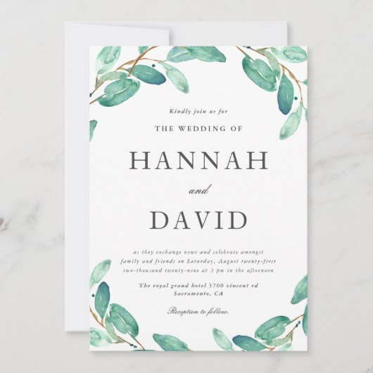 Bayou Botanicals | Greenery on White Wedding Kaart (Voorkant)