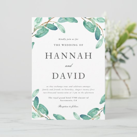 Bayou Botanicals | Greenery on White Wedding Kaart (Staand voorkant)