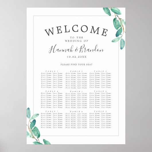 Bayou Botanicals Wedding | 9 Tabel | Zitschaart Poster (Voorkant)