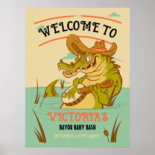 Bayou Cajun Alligator Baby shower Welkomstbord Poster (Voorkant)