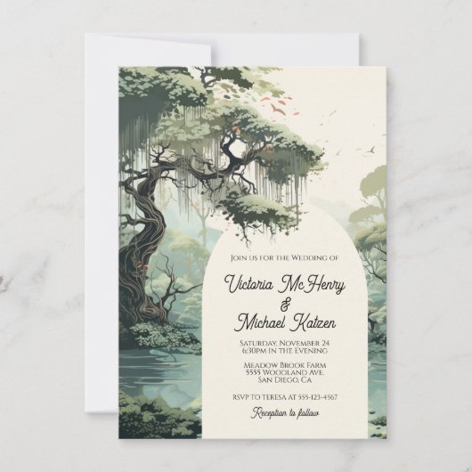Bayou Cypress waterkleur Bruiloft Kaart (Voorkant)
