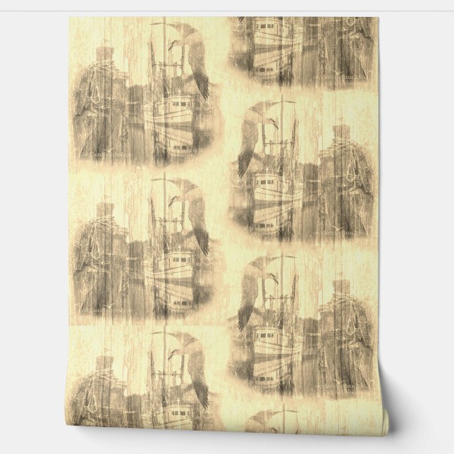 Bayou Memories Garnaal Boot Wallpaper Behang (Afrollen)
