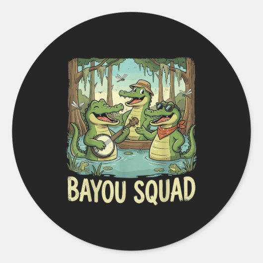 Bayou Squad Louisiana Alligator Retro Wildlife Tra Ronde Sticker (Voorkant)
