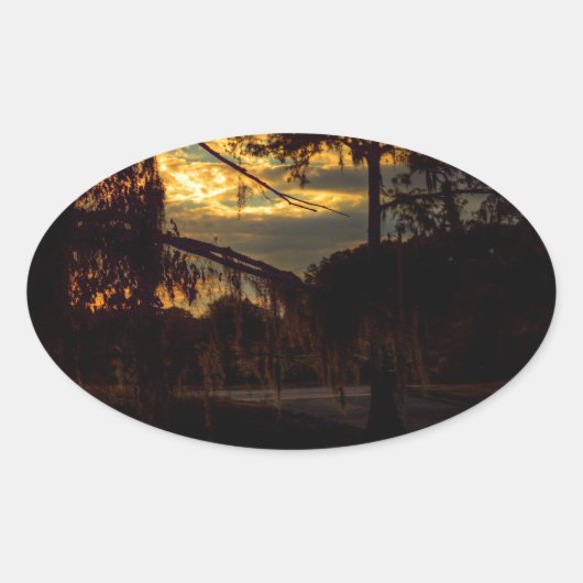 Bayou Sunset Reflection Ovale Sticker (Voorkant)