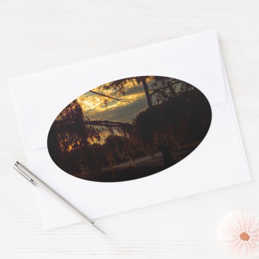 Bayou Sunset Reflection Ovale Sticker (Envelop)