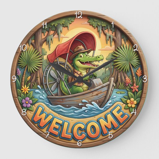 Bayou Welcome Airboat Gator Grote Klok (Voorkant)