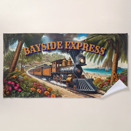 Bayside Express stoomtrein op het strand Strandlaken (Voorkant)