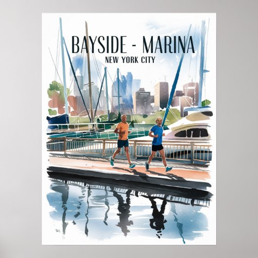 Bayside Marina Hardlopen Aquarel Poster (Voorkant)