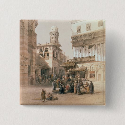 Bazaar van de Coppersmiths, Cairo, uit "Egypte en Vierkante Button 5,1 Cm (Voorkant)