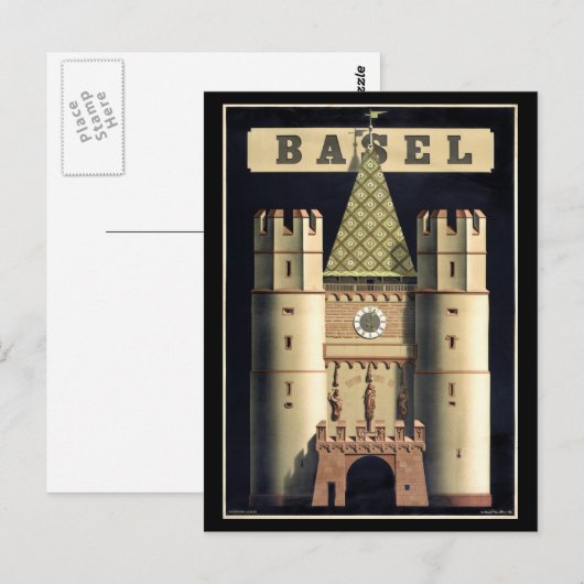 Bazel vintage-poster teruggezet briefkaart (Voorkant / Achterkant)