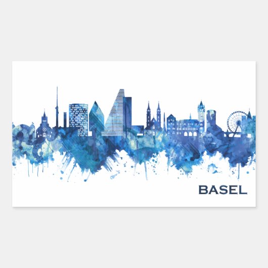 Bazel Zwitserland Skyline Blue Rechthoekige Sticker (Voorkant)