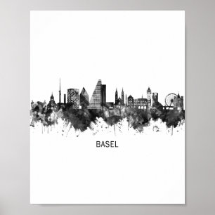 Bazel Zwitserland Skyline BW Poster