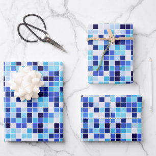 Bazentegels, Blauwe Mozaïektegels, Geometrisch Pat Inpakpapier Vel