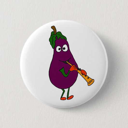 BB- Eggplant Spelend Clarinet Cartoon Ronde Button 5,7 Cm (Voorkant)