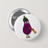 BB- Eggplant Spelend Clarinet Cartoon Ronde Button 5,7 Cm (Voorkant /achterkant)