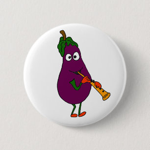 BB- Eggplant Spelend Clarinet Cartoon Ronde Button 5,7 Cm