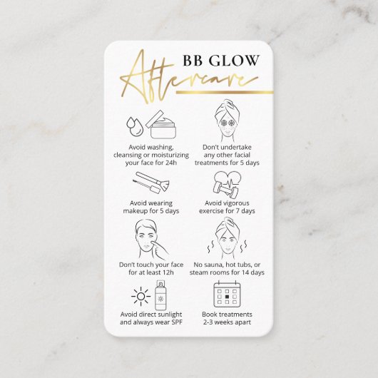 BB Glow Facial After Care Guide Wit & Goud PMU Visitekaartje (Voorkant)