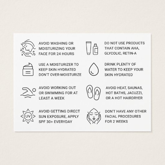 BB Glow Facial Aftercare Kaart (Achterkant)