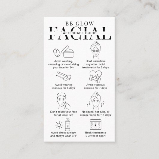 BB Glow Facial Nazorg Instructies Minimalistisch Visitekaartje (Voorkant)
