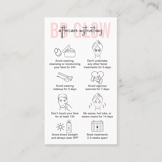 BB Glow Facial Nazorg Instructies Roze Salon Visitekaartje (Voorkant)