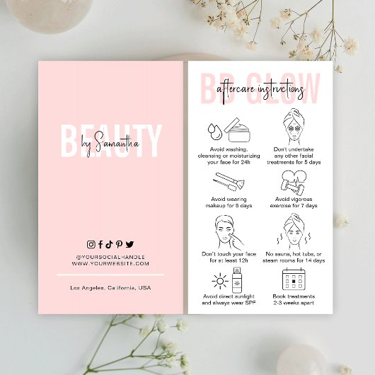 BB Glow Facial Nazorg Instructies Roze Salon Visitekaartje