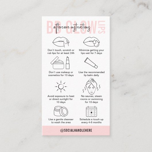 BB Glow Lippen Na Care Instructies Roze salon Visitekaartje (Voorkant)