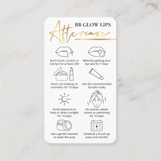 BB Glow Lips Aftercare Wit & Goud PMU Artiest Visitekaartje (Voorkant)