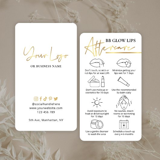 BB Glow Lips Aftercare Wit & Goud PMU Artiest Visitekaartje