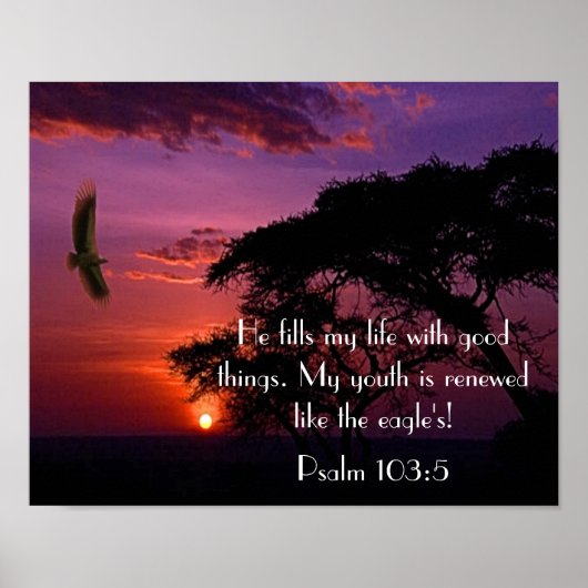 Bble verse Psalm 103:5 sunset and eagle Poster (Voorkant)