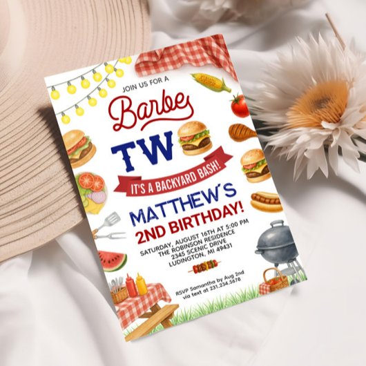 BBQ 2e verjaardagsuitnodiging Zomer Grill Verjaard Kaart