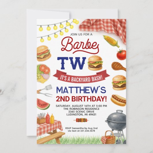 BBQ 2e verjaardagsuitnodiging Zomer Grill Verjaard Kaart (Voorkant)