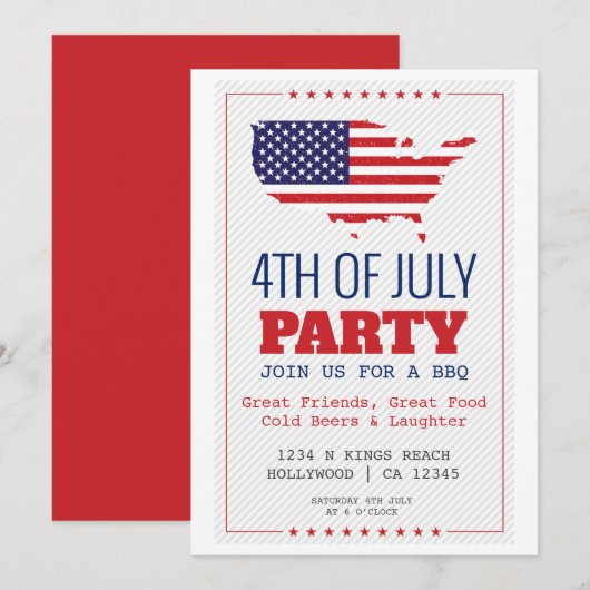 BBQ 4e juli patriottische partij Kaart (Voorkant / Achterkant)