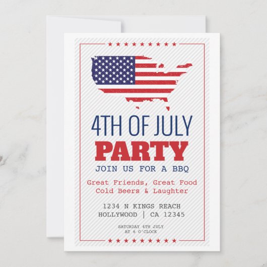 BBQ 4e juli patriottische partij Kaart (Voorkant)