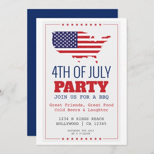 BBQ 4e juli patriottische partij Kaart (Voorkant / Achterkant)