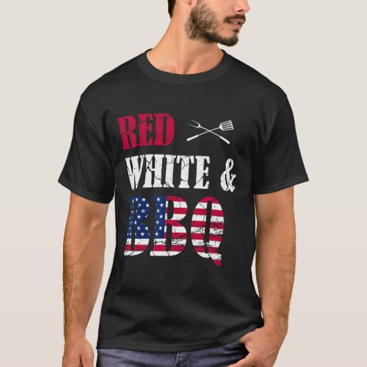 BBQ 4th of July rood wit en BBQ Amerikaanse vlag T-shirt (Voorkant)