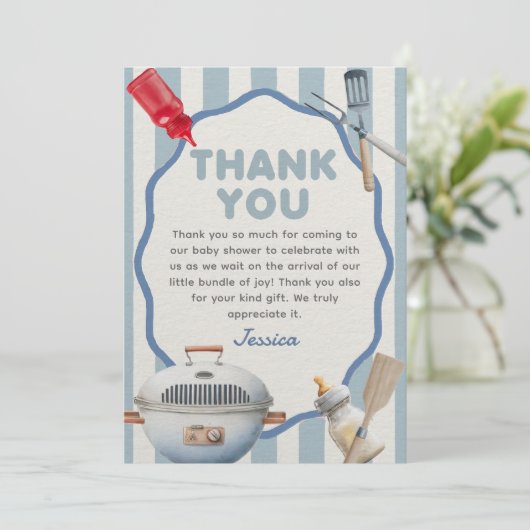 BBQ Achtertuin Baby-Q Baby shower Bedankt Card (Staand voorkant)