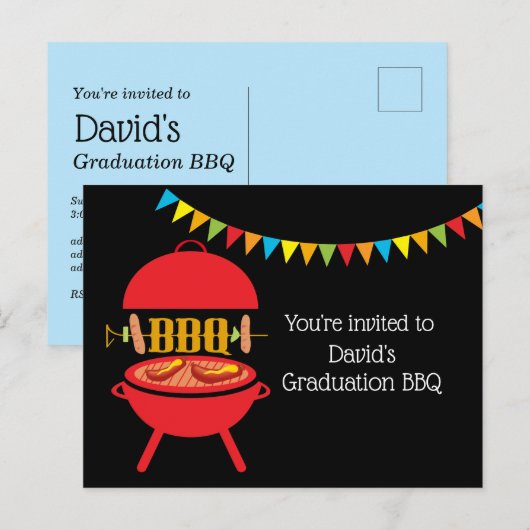 bbq Afstuderen BBQ, barbecue, bbq grill, Uitnodiging Briefkaart (Voorkant / Achterkant)