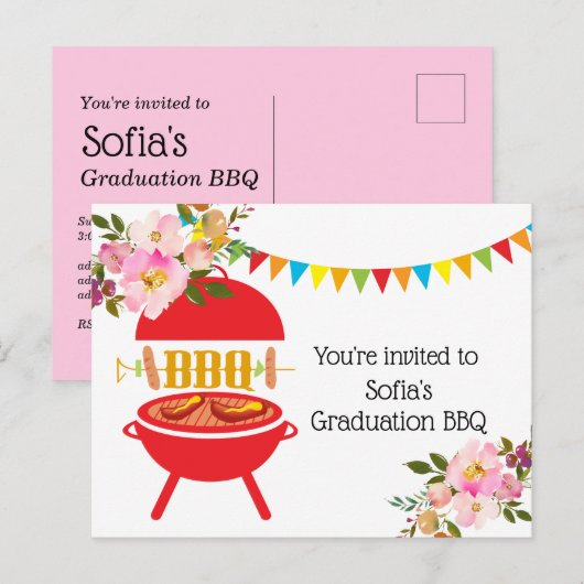 bbq Afstuderen BBQ, barbecue, bbq grill, Uitnodiging Briefkaart (Voorkant / Achterkant)