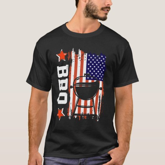BBQ Amerikaanse Vlag BBQ Love 4th of July T-shirt (Voorkant)