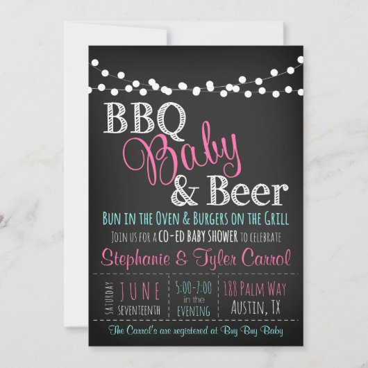BBQ baby & bier krijtbord Baby Douche Uitnodiginge Kaart (Voorkant)