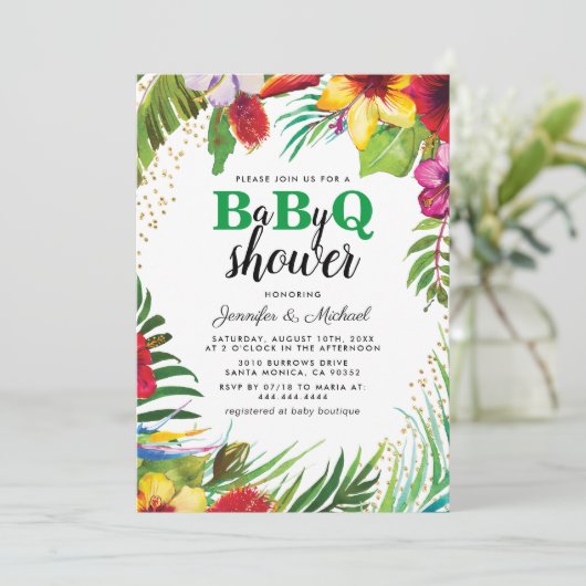 BBQ-Baby-koppels — Shower | Tropisch Babyq Barbecu Kaart (Staand voorkant)
