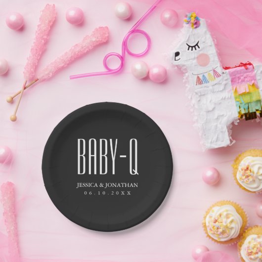 BBQ Baby Q Achtertuin Baby shower Barbeque Papieren Bordje (Feest)