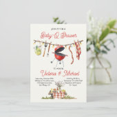 BBQ Baby-Q Baby shower Gingham waslijn Kaart (Staand voorkant)