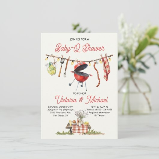 BBQ Baby-Q Baby shower Gingham waslijn Kaart (Staand voorkant)